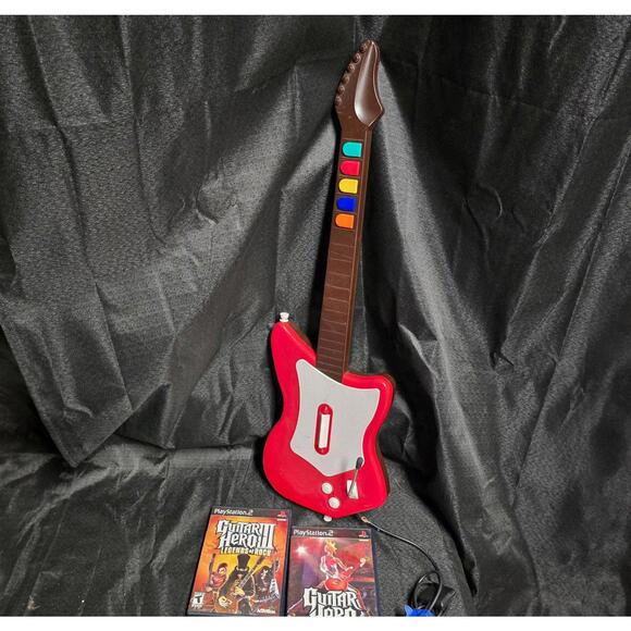 Guitar Hero Red Octane Wired Controller (PS2) + 2 Game Bundle - TESTED - Picture 1 of 7